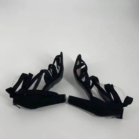 Torrid Ankle Wrap Faux Suede Block High Heels 9.5 W Wide Womens Black Open Toe - Picture 4 of 8